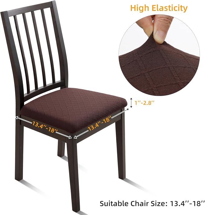 Fuloon Waterproof Seat Cushion Covers 4 PCS, Stretch Jacquard Chair Seat Covers Washable Dining Room Seat Slipcovers Removable Kitchen Chair Protector (4, Waterproof-Chocolate)