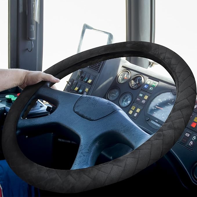 DaisyInner 17.5-18 Inch Steering Wheel Cover for Semi Truck No-Slip & Comfy Grip for Semi Trucks, Rv, Big Rig and 18 Wheelers(Quilted,Velvet,Black)