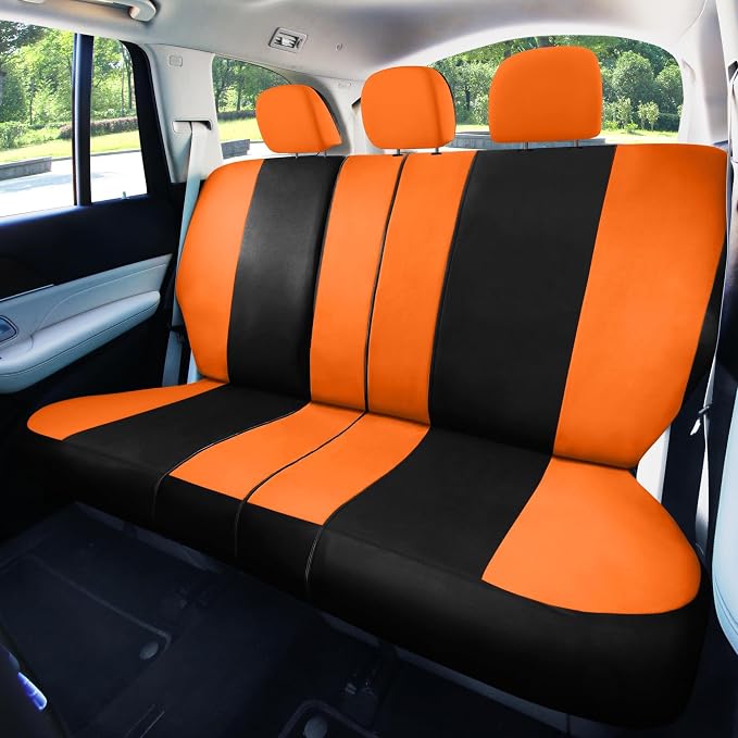 FH Group Full Set Cloth Car Seat Covers , Universal Fit combo, Low Back Front Seat Covers, Airbag Compatible, Split Bench Rear Seat, Washable Seat Cover for SUV,Sedan,Van Orange