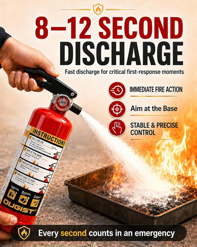Ougist Essential Fire Extinguisher for Home, 1-A:10-B:C, DRY1L, 1 Pack | Residential Multi-Purpose Extinguisher for Small Household, Kitchen, Garage and Vehicle Fires; 2.5 Lb, Dry Chemical