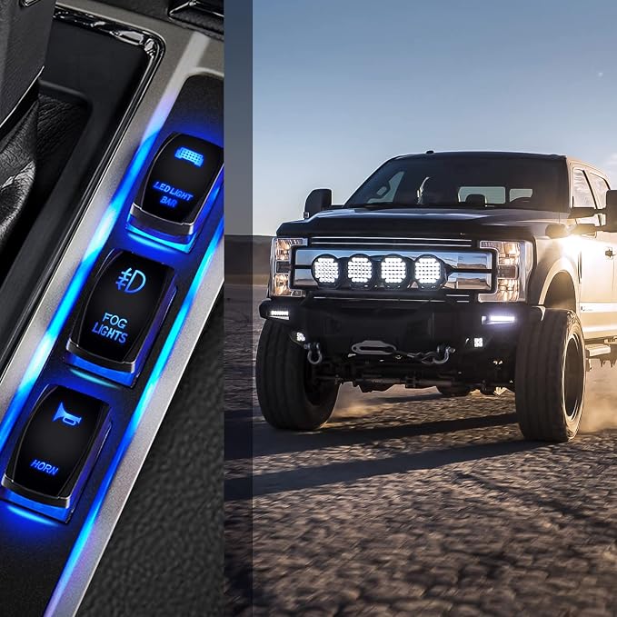 Nilight Fog Lights Rocker Switch Led Light Bar 5Pin Laser On Off SPST switches 20A/12V 10A/24V Blue with Jumper Wires Set for Cars Trucks RVs