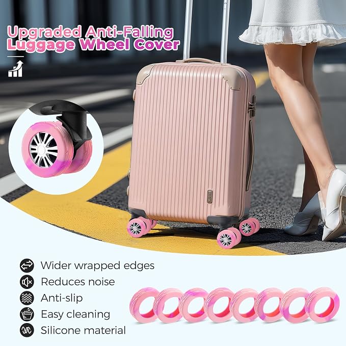 8Pcs Luggage Wheel Covers, Travel Accessories (Gradient Soft Pink & Purple) | Wear-resistant & anti-noise silicone covers. Fits 2-2.4" wheels. Protects suitcase wheels. Travel essential for suitcases