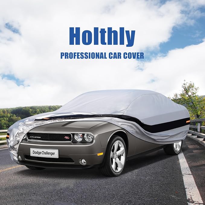 10 Layers Car Cover Custom Fit for Dodge Challenger Hellcat (2008-2024) Waterproof All Weather for Automobiles, Outdoor Full Cover Rain Sun UV Protection.Silver