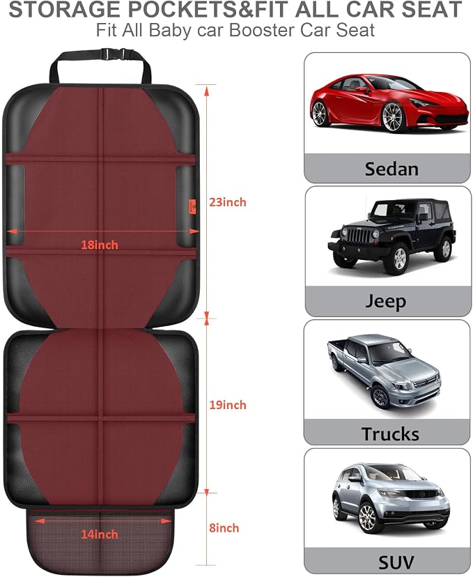 XHYANG Car Seat Protector,2 Pack Automotive Seat Protectors Baby Carseat Pad Waterproof Durable 600D Fabric for Child Baby Car Seat Mat Vehicle Pet Cover 2 Storage Pockets (Wine Red)