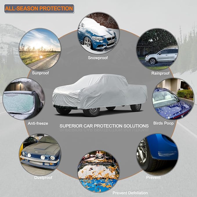 Kayme Truck Cover Waterproof All Weather - See Vehicle Size Chart - Heavy Duty Outdoor Pickup Cover Sun Uv Rain Protection, Universal Fit Most Extended Cab Short Bed. Length Up to 228 inch.