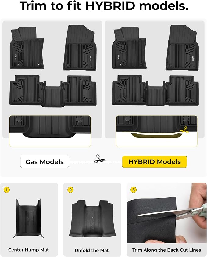 3W Floor Mats & Cargo Liner Fit Toyota Camry 2018-2024 FWD (Not for AWD), TPE All Weather Custom Fit Floor Liner, 1st and 2nd Row and Trunk Mat(L/LE/SE/TRD/XLE/XSE)