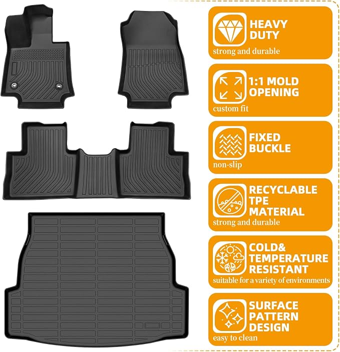 Floor Mats for Toyota RAV4 2019-2025, 2021 RAV4 Floor Mats | TPE Non-Slip Waterproof Summer Winter, for Front & Rear Row & Cargo Floor Mats