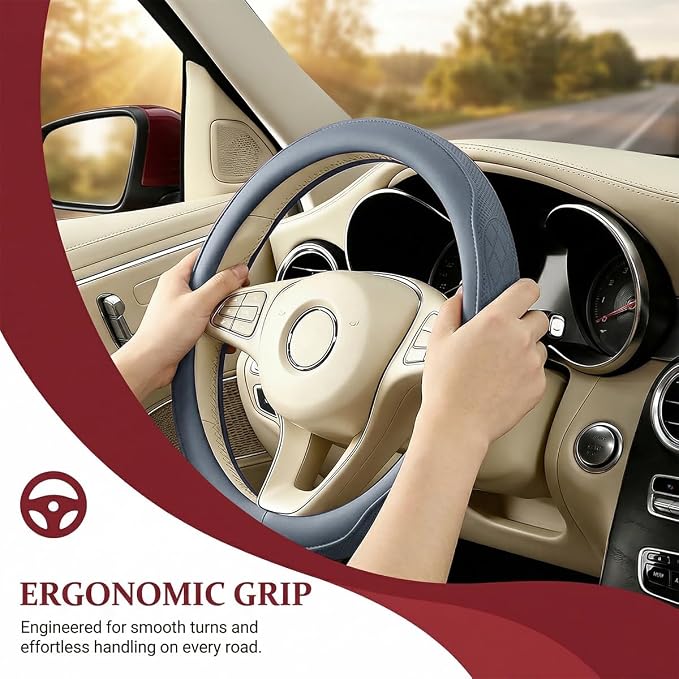 Car Steering Wheel Cover, Breathable Anti-Slip Vehicle Steering Wheel Protector with Inner Ring, Automotive Interior Protective Accessories, Universal for SUV RV Truck (Haze Blue)