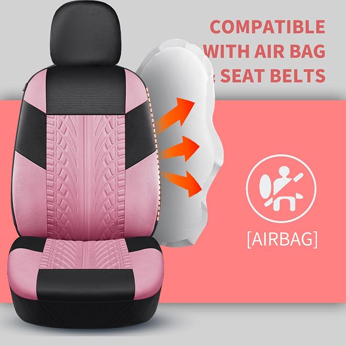 HChengkikz Front Car Seat Cover, Cloth and Washable (Black + Pink) | Breathable, Airbag compatible, Easy to Install, Universal Fit for Most Cars, Sedans, Truck, SUVs