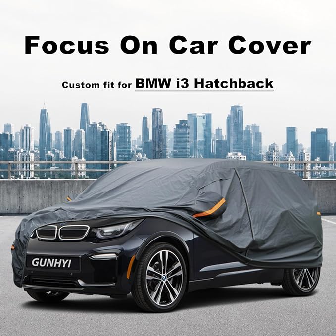 GUNHYI Premium Car Cover Custom Fit BMW i3 Hatchback, 16 Layers Heavy Duty Car Cover Waterproof All Weather with Zipper Door for Sun Rain Snow Dust Uv Protection
