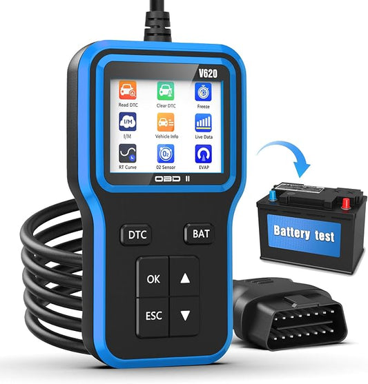 OBD2 Scanner with Upgrade Battery Tester - Diagnostic Tool for Cars that Check Engine Light & Emissions Readiness Read and Clears Vehicle Error Codes for All OBD II Protocol Vehicles Since 1996（Blue）