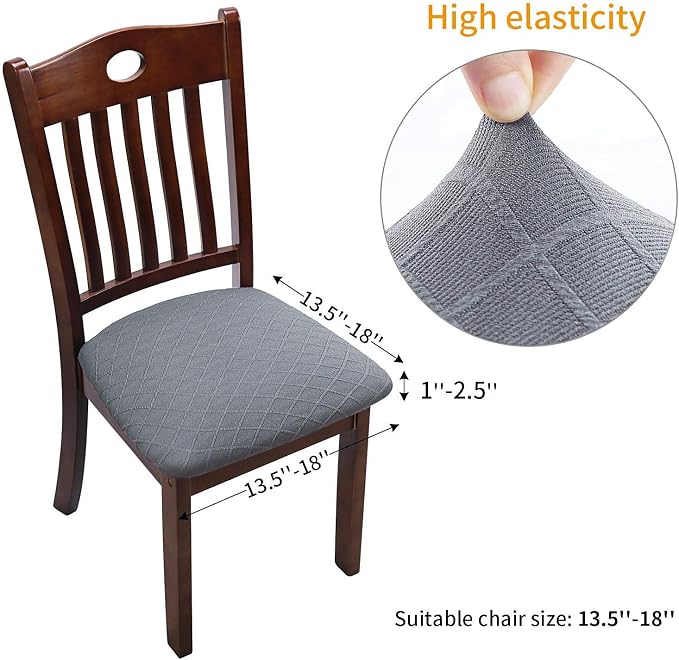 Fuloon Stretch Chair Seat Covers 6 PCS, Removable Washable Dining Chair Covers Anti-Dust Dining Room Seat Cushion Slipcovers (6, Light Grey)