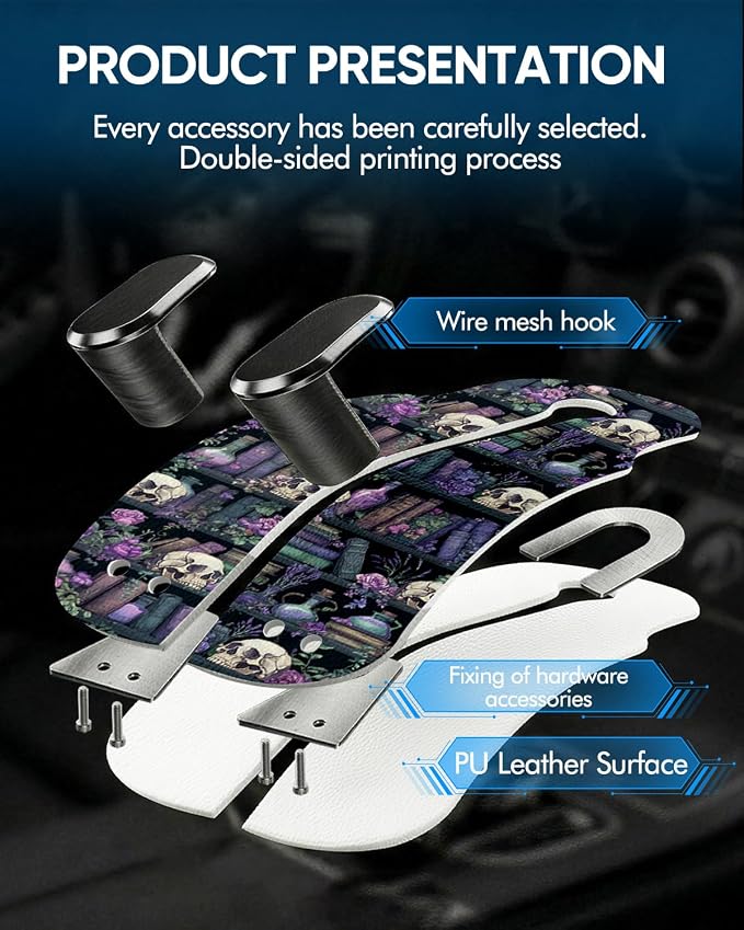 WOCOCN Purse Holder for Car, 2 Pack Heavy Duty Purse Hanger for Car, PU Leather Car Seat Hooks for Purses and Bags, Cute Purple Skeleton Headrest Organizer for Handbags & Backpacks