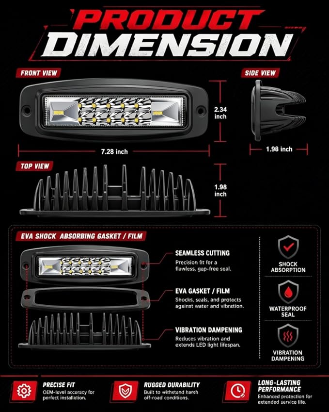 7 Inch Flush Mount LED Pods 2PCS 120W Fog Lights Bumper Reverse Light Bar | 120W 12000LM Spot Flood Combo Beam Driving Work Backup Lights with Wiring Harness Kit - IP68 Waterproof for Truck SUV ATV