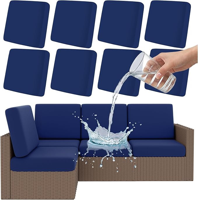 Smiry 8 Pcs Waterproof Patio Cushion Covers, Stretch Outdoor Furniture Covers