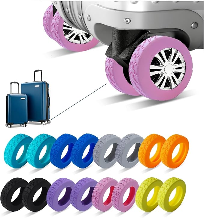 16 Pcs Luggage Wheel Covers, Anti-Noise, Fits 2-2.4" suitcase wheel, Pink | suitcase wheel covers,Widened & Thickened Silicone, Anti-Noise & Scratch-Proof, Fits 2-2.4" Carry-On Luggage Wheels