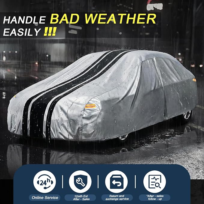 10-Layer Car Cover Waterproof All Weather for Automobiles | Outdoor Full Cover Snow Sun UV Protection Custom Fit Ford Mustang, Chevy Camaro XK,BMW 3 Series, A4 Length 186-193 inch
