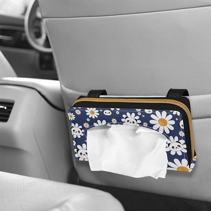 Universal Car Visor Tissue Holder Blue Daisy Panda Car Visor Accessories Tissue Box for Sun Visor & Back Seat