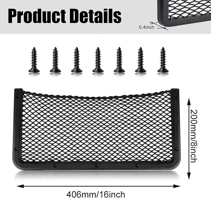 ABS Plastic Frame Automotive Cargo Nets Car Net Pocket Phone Car Mesh Net Holder RV Storage Boat Cargo Pocket Organizer Framed Mesh Net Pocket with Screws for Auto RV Net(2, 16 x 8 Inch)