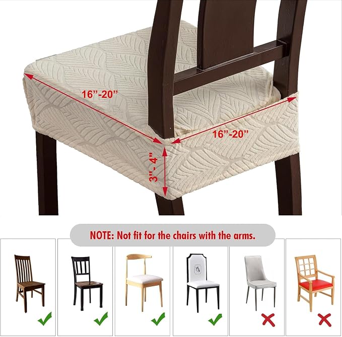 Removable and Washable Seat Covers for Dining Room Chairs Set of 4 - Waterproof Stretch Chair Seat Slipcovers, No Back Covers