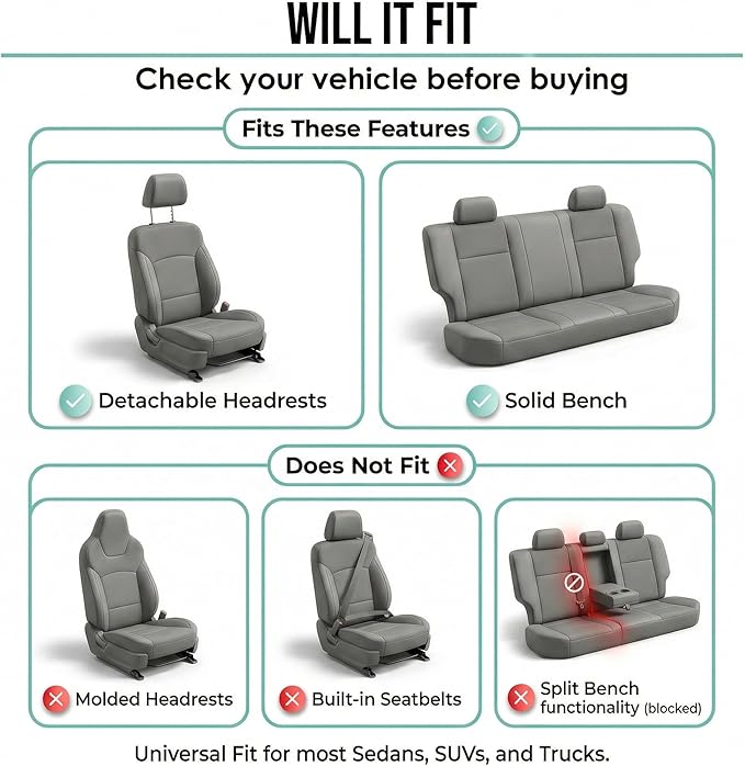 FH Group Car Seat Covers Full Set Cloth - Universal Fit Automotive Seat Covers, Low Back Front Seat Covers, Solid Back Seat Cover, Washable Car Seat Cover for SUV, Sedan and Van Purple