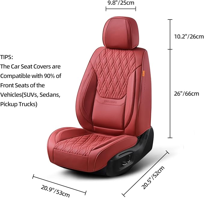 Car Seat Covers Front Pair, Breathable Leather Automotive Front Seat Covers with Headrest, Universal Automotive Vehicle Seat Cover for Most Sedan SUV Pick-up Trucks, Wine Red