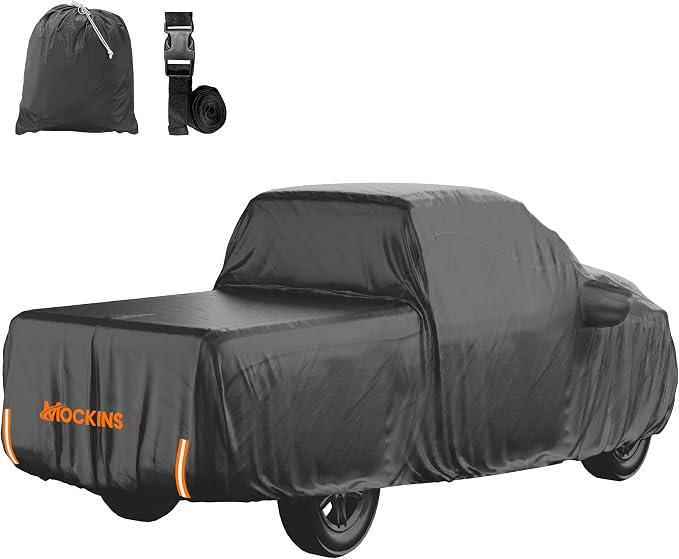 Mockins 235"x80"x77" Pickup Truck Cover Waterproof All Weather Tarp | 250G PVC + HD Cotton Car Covers for Automobiles | Universal Indoor & Outdoor Car Cover for Truck | Ford F-150 Full Exterior Covers
