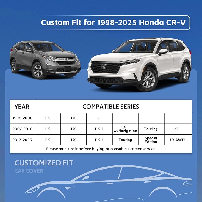 10 Layers SUV Car Cover Custom Fit for Honda CRV CR-V(2006-2026) Waterproof All Weather for Automobiles,Rain Sun UV Protection.Silver