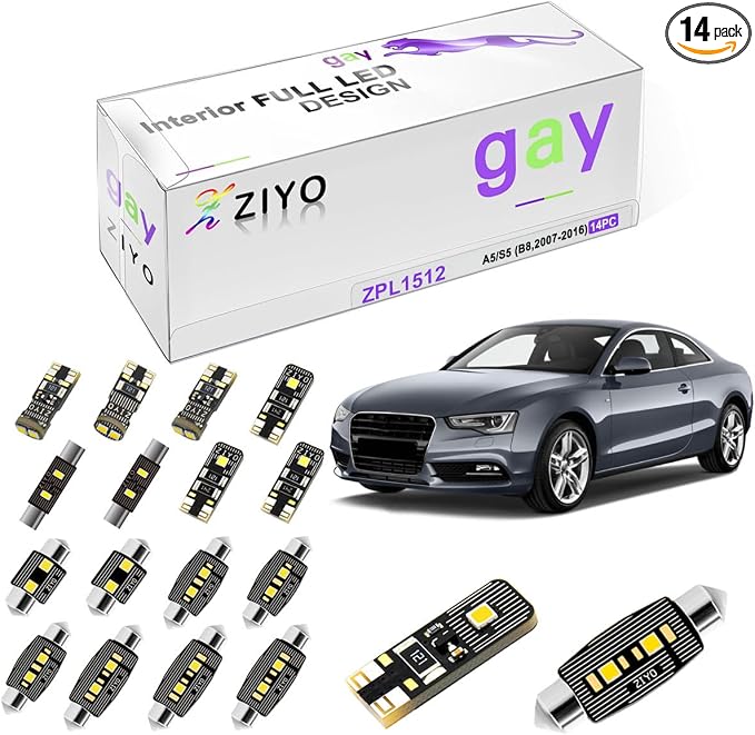 ZIYO ZPL1512 - (14 Bulbs) LED Interior Light Kit Replacement for AUDI A5 S5 RS5 (2door) 2006-2016, Xenon White Dome Light Bulbs Upgrade Error Free
