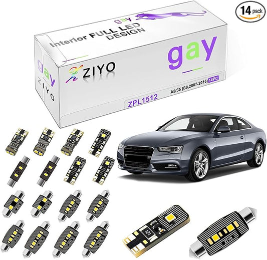 ZIYO ZPL1512 - (14 Bulbs) LED Interior Light Kit Replacement for AUDI A5 S5 RS5 (2door) 2006-2016, Xenon White Dome Light Bulbs Upgrade Error Free