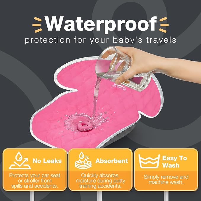 Bear and Care - Potty Training Car Seat Protector - Waterproof Car Seat Liner - Piddle Pads for Stroller, Toddlers & Baby Carseat - Travel-Friendly Washable Liner Mat for Spills Leak (Pink, Pack of 2)
