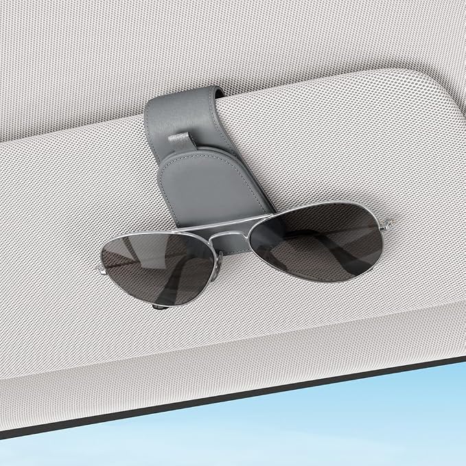 Sotfamily Sunglass Holder for Car Visor, Gray, 2 Packs | Suede Cloth, Magnetic, Organizer for Car Accessories