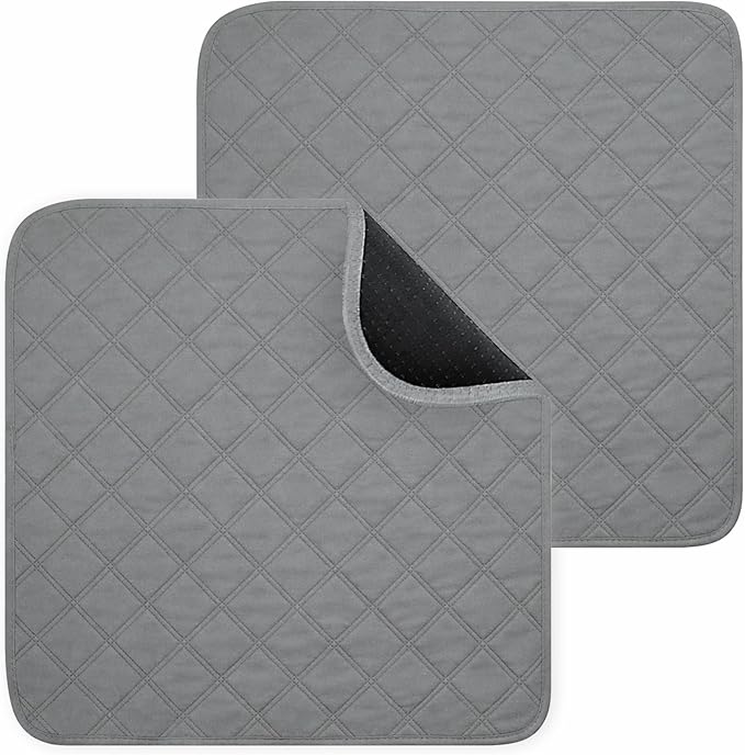 2 Pack Waterproof Chair Pads for Incontinence - Waterproof Seat Protector Pads 22" X 21", Resuable Washable Non-Slip Absorbent Chair Seat - Absorbent for Bed, Seat, Car, Wheelchair & Recliner（Gray）