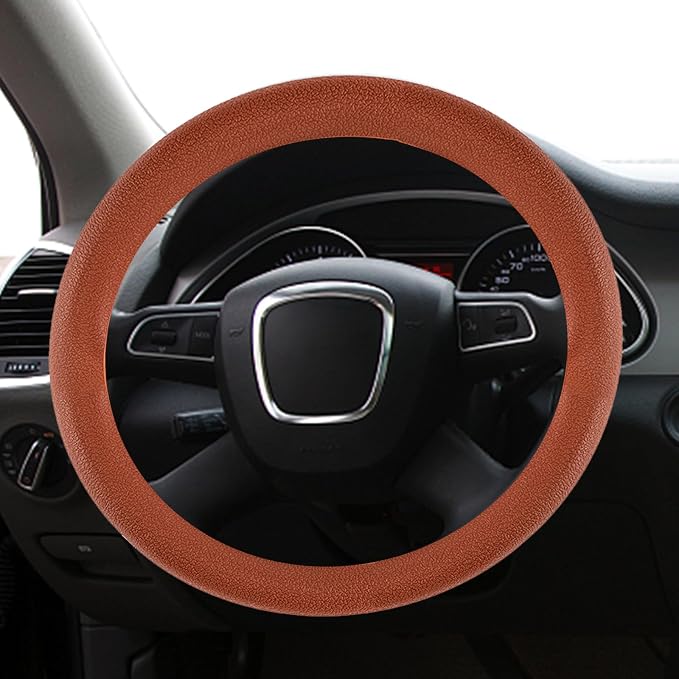 Universal Steering Wheel Cover Breathable Soft Leather Feel Antislip Protector Breathable Decorative Accessory Suitable for Most Cars SUV Trucks Vans Comfortable Grip Easy Installation Brown