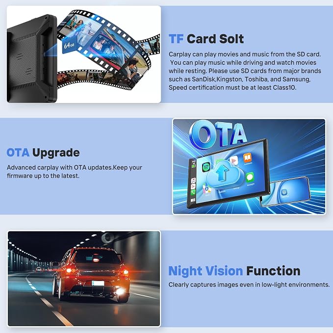 9" Wireless Apple Carplay Screen for Car with OTA Update, Backup Camera | Touchscreen Apple Carplay & Android Auto with Voice Control/GPS Navigation/Mirror Link/Bluetooth 5.0/AUX/FM