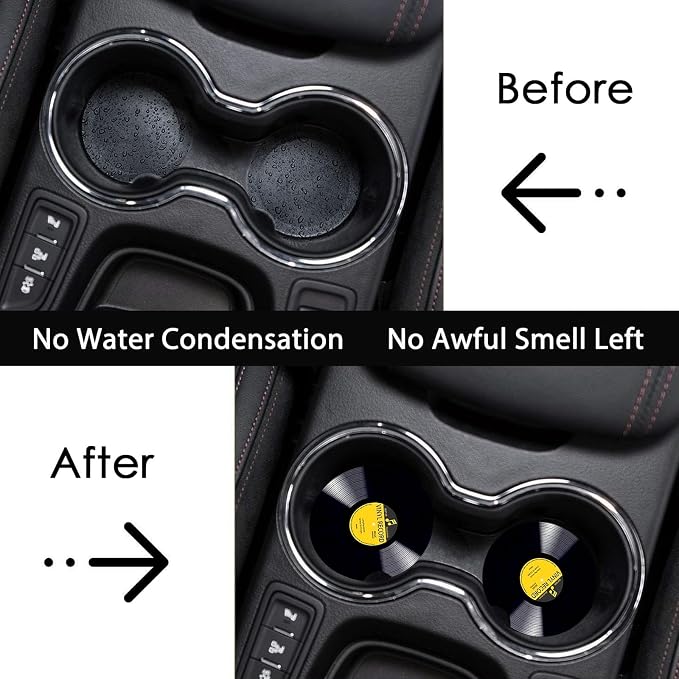 2 Pack Retro Vinyl Record Car Cup Holder Coasters Universal Neoprene Mat | 2.75" Universal Size Anti Slip Rubber Mat, Auto Cup Holder Accessories for SUV Truck, Retro Vinyl Record Gifts for Women Men