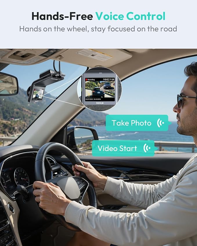 BOTSLAB G300 Plus 4K Dual Dash Cam Front and Rear [2026 Upgraded], STARVIS 2 Sensor, 64GB Card Included, Voice Control, 5GHz WiFi Dashcam Front and Rear Camera, GPS,WDR Night Vision,24H Parking Mode