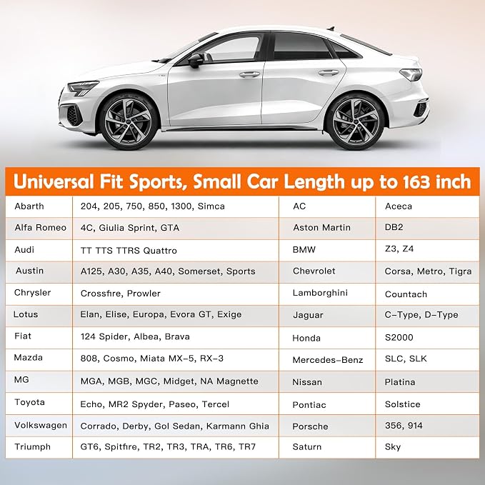 Universal Fit Car Cover for Sports/Small Car Length up to 163in, Waterproof Automobiles Cover All Weather Compatible with BMW Z3, Mazda Miata/MX-5, Honda S2000, Chrysler Crossfire