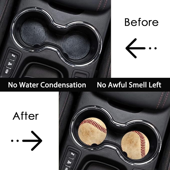 2 Pack Baseball Car Cup Holder Coasters Universal Neoprene Coasters | 2.75" Universal Size Anti Slip Rubber Mat,Auto Cup Holder Decor Accessories for SUV Truck, Baseball Gifts for Women Men Mom