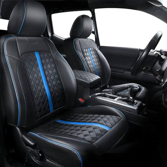Carlimeki Leather Seat Covers Custom Fit for Tacoma Gen 3rd (2016-2023) | For Double & Crew Cab only - Fits SR, SR5, Limited, TRD Pro, TRD Sport, TRD Off-Road, Trail Special Edition - Fully Covered