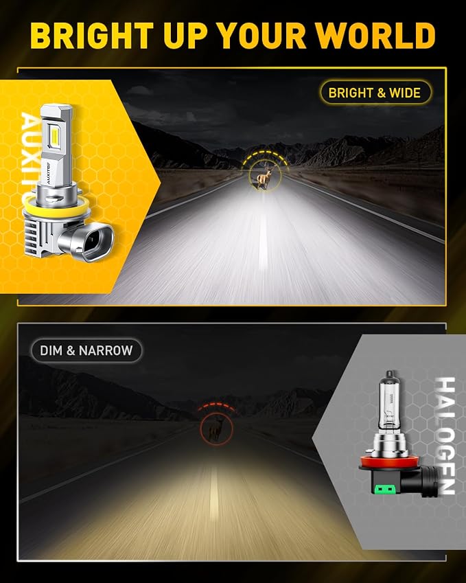 AUXITO H11 9005 LED Bulbs, 900% Brighter HB3 H8 H9 Light Bulbs, Plug N Play, Long Lifespan, No Flicker 99% Compatibility, 4PCS