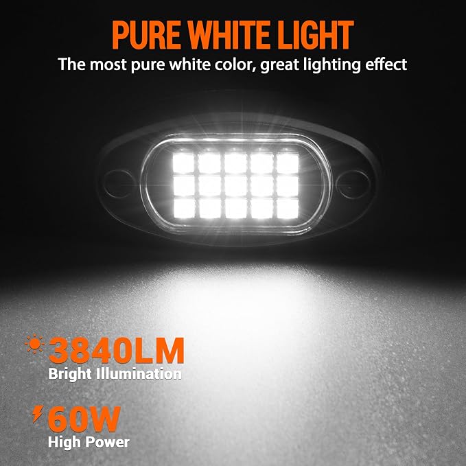 Rock Lights 12 Pods High Bright White LED Underglow Lights for Jeep Trucks Golf Cart ATV UTV RZR SUV Offroad Pickup Accessories