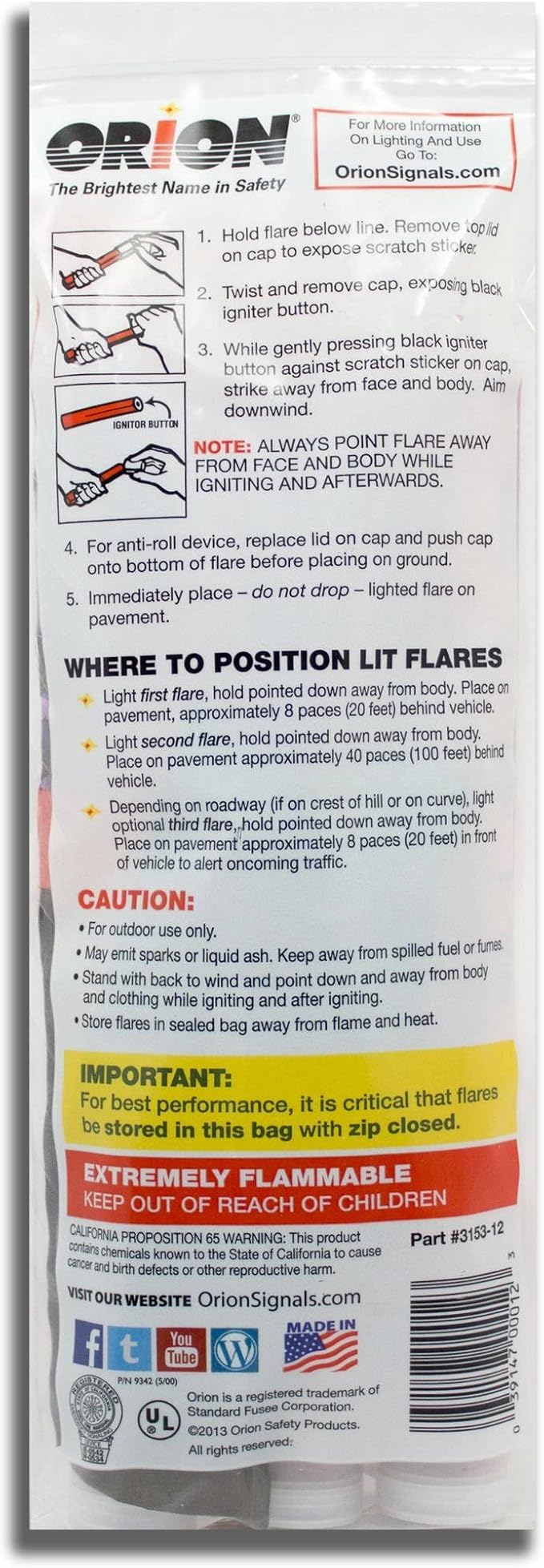 ORION Safety Products - 15 Minute Road Flares (1 Pack of 3 Flares) - 2 Pack