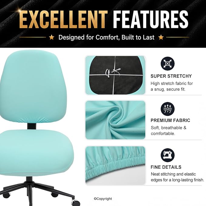 DIVA EN CAMINO DEC Stretchable Desk Office Chair Seat Covers - Universal Stretch Computer Chair Slipcover - 180GSM Washable Rotating Backrest Coverings & Cushion Protectors for Dogs, Cats, Pets