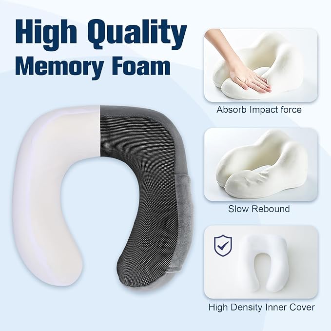 Cirorld Neck Pillow for Traveling, Travel Pillows for Airplanes,100% Pure Memory Foam Travel Neck Pillow, Adjustable Flight Pillow, Portable Plane Accessories with Eye Mask, Earplugs, Carry Bag