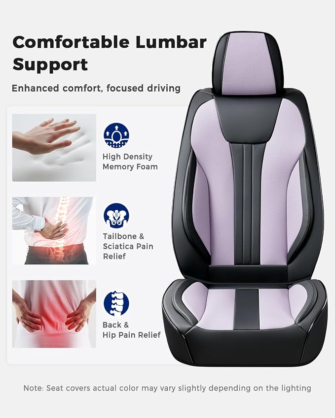 Huidasource Full Set Car Seat Covers, Durable Waterproof Faux Leather, Universal Fit for Most Cars, SUVs & Trucks, Airbag Compatible, Wear Resistant for Commutes & Road Trips, Black & Purple