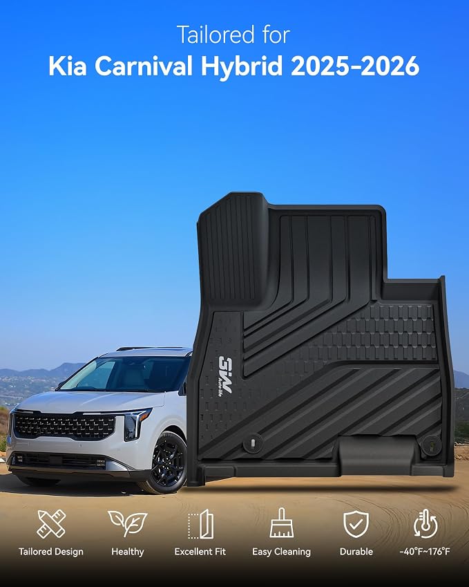 3W Floor Mats for Kia Carnival Hybrid 8 Seats 2025 2026(Not Fit Pure Fuel), Custom Fit All Weather TPE Fit Heavy Duty Floor Liner Accessories, Black