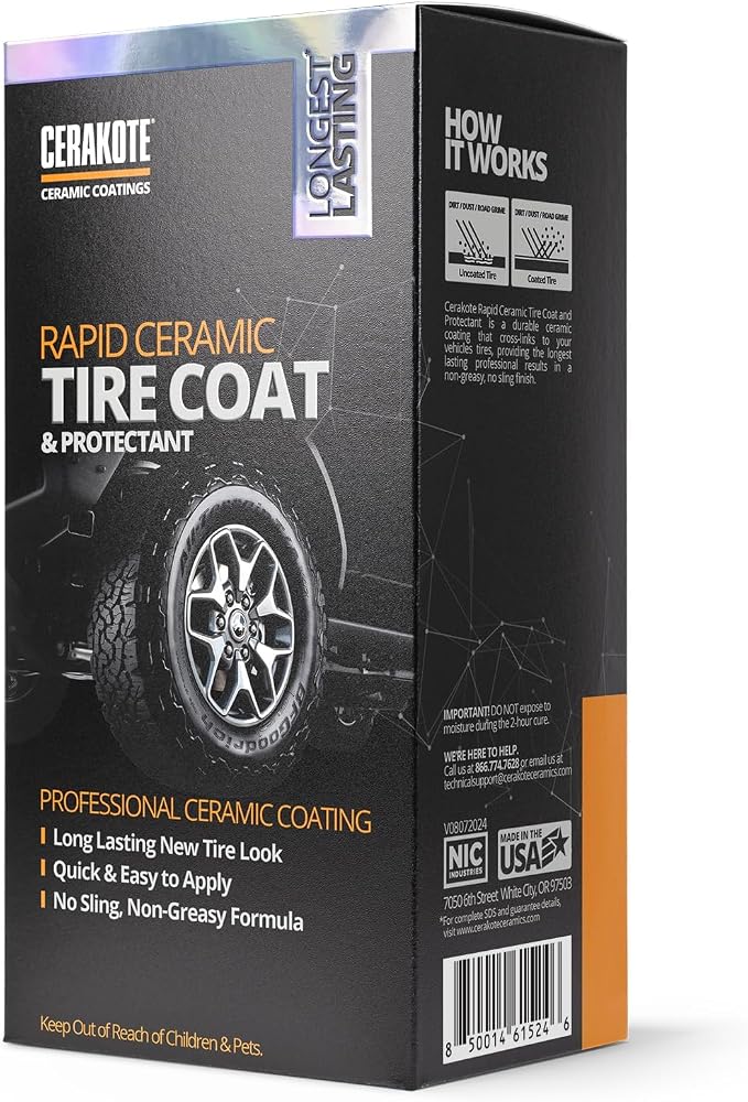 CERAKOTE® Rapid Ceramic Tire Coat - Long-Lasting Deep Black Tire Shine | Lasts up to 10X longer than traditional tire dressings with a natural satin and a no-sling ceramic finish. Car, truck, & SUV
