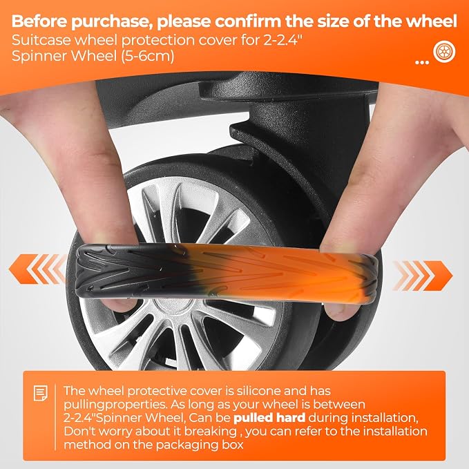 8Pcs Upgrade Luggage Wheel Covers,Travel Accessories (Carbon Black/Orange) | Wear-resistant & anti-noise silicone covers. Fits 2-2.4" wheels. Protects suitcase wheels. Travel essential for suitcases