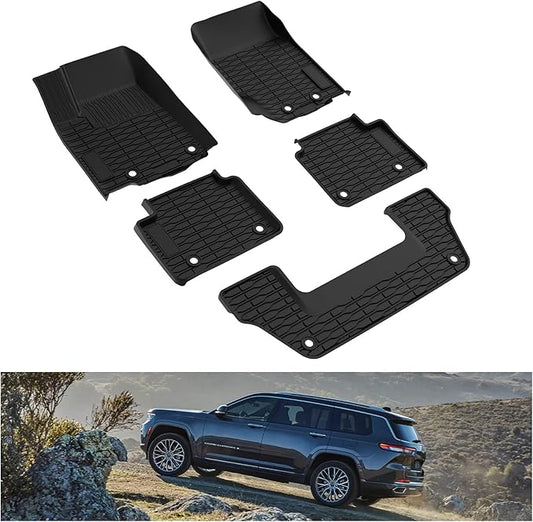 Kiwi Master Floor Mats for 2021-2026 Jeep Grand Cherokee L | OEM Replacement 82216640AA, Custom Fit All Weather Car Mats, Heavy Duty TPE Floor Liners, Front & Rear 3 Row Set, Black